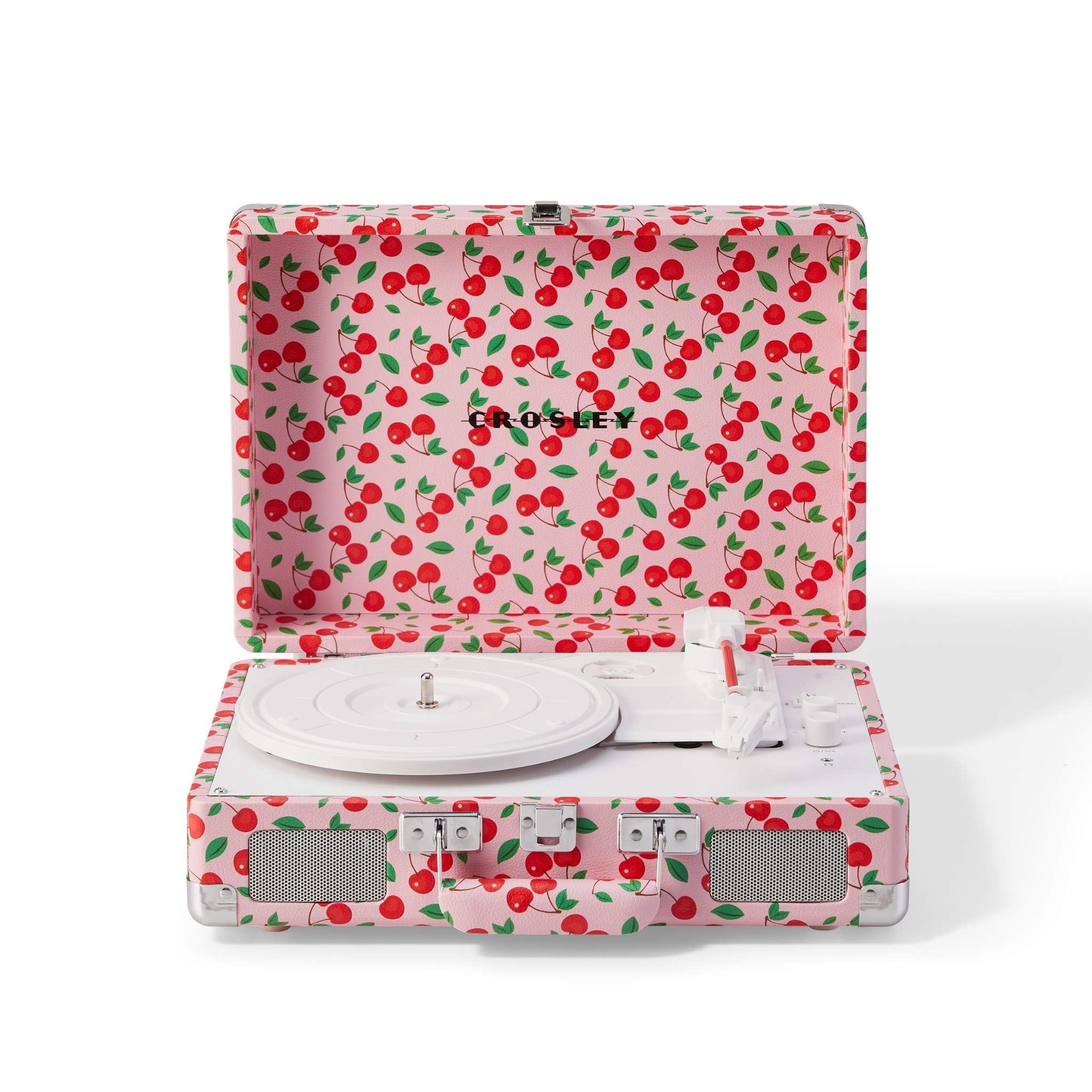 Crosley Cruiser Plus Giradischi con 2 altoparlanti, Bluetooth In & Out e Aux 3 Speed Retro Giradischi – per vinile da 7", 10" e 12" – Portatile con custodia integrata – Ciliegie retrò
