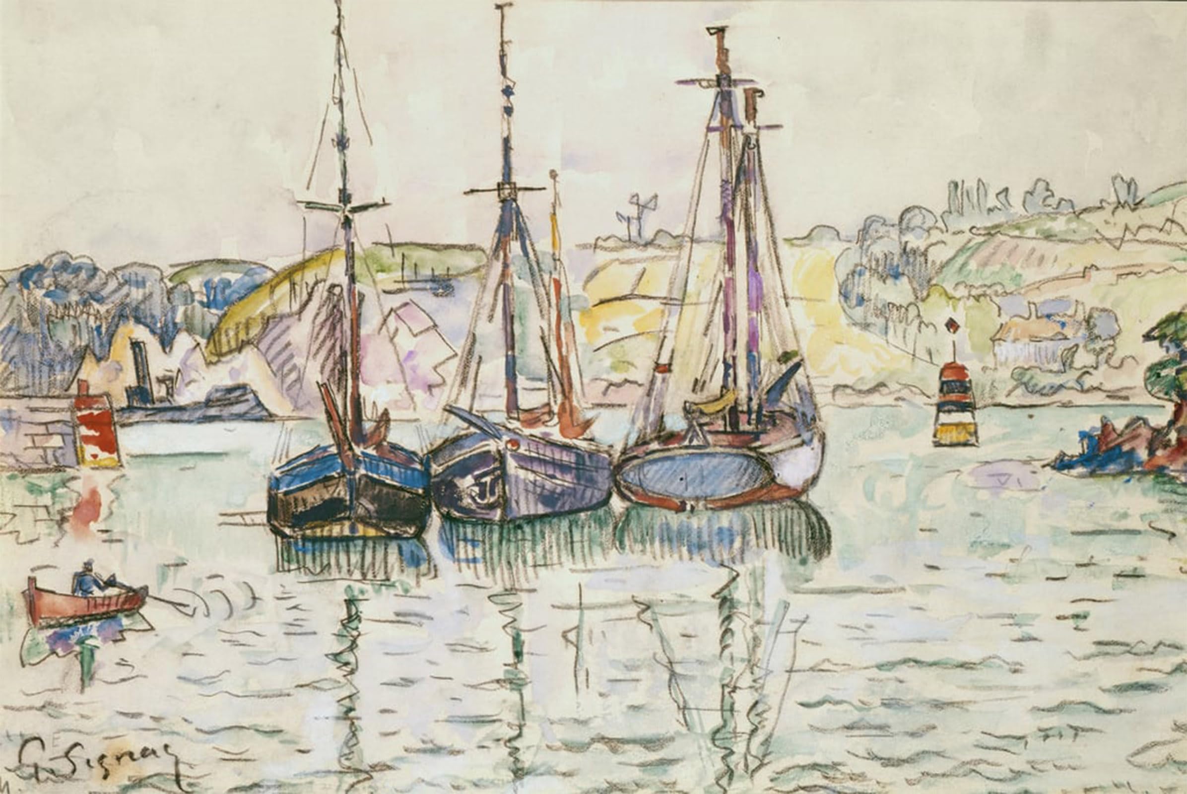 ARTXLXXBN Famous Print Painting Colorful Art Print Lezardrieux by Paul Signac Canvas Art Decorations for Home Decor 60x90cm
