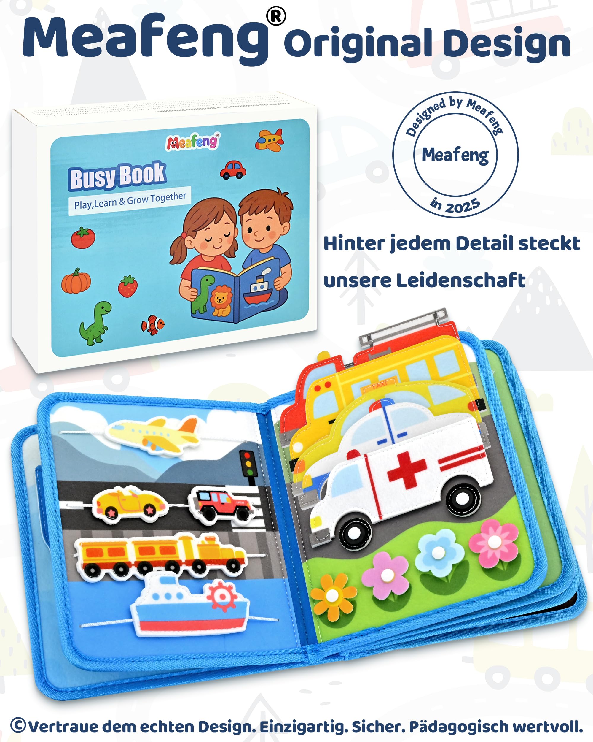 Busy Board ab 1 2 Jahr, Montessori Spielzeug Baby Filzbuch Transport Busy Book mit 3D-Verkehrsszenen, Flugzeug Beschäftigung Kinder, Ostergeschenke Basteln Jungen Mädchen