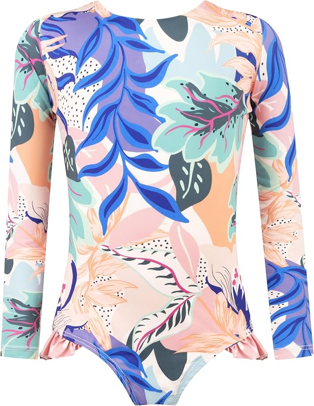 Girls Long Sleeve Swimsuit - UPF 50+ Chlorine Resistant Open Back Girls' Swimwear | Size 6-12