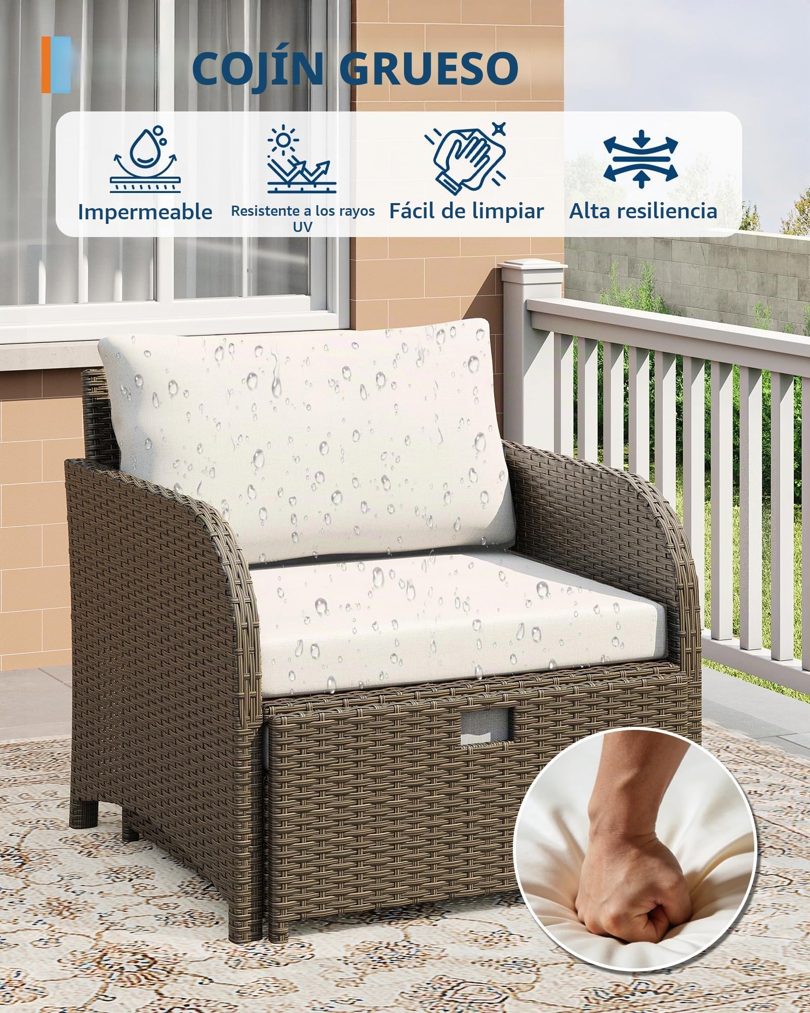 Garvee Conjunto Jardin Exterior, Mesa y Sillas de 5 Piezas, Beige