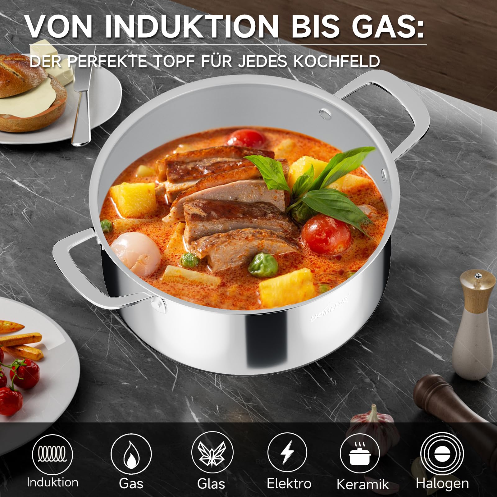 Homelux Topf 24cm 1,9L Edelstahl Kochtopf Wabenstruktur Beschichtung