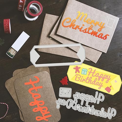 Miniatura 6 de INFUNLY 5 piezas de troqueles de palabras troqueladas de metal troquelado de felicitaciones, troqueles de corte, palabras navideñas, feliz