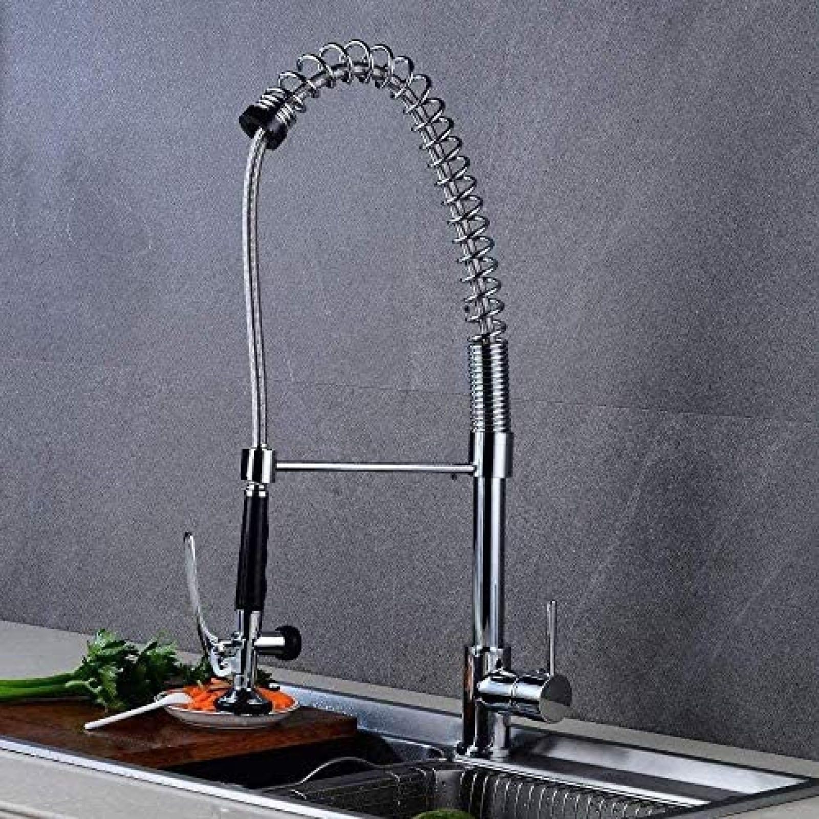 Rubinetto Cucina moderna Rubinetto a molla a scomparsa Maniglia singola Testa rotante Irrigatore Rubinetto lavello pre-risciacquo Rubinetto alto in ottone commerciale per impieghi gravosi