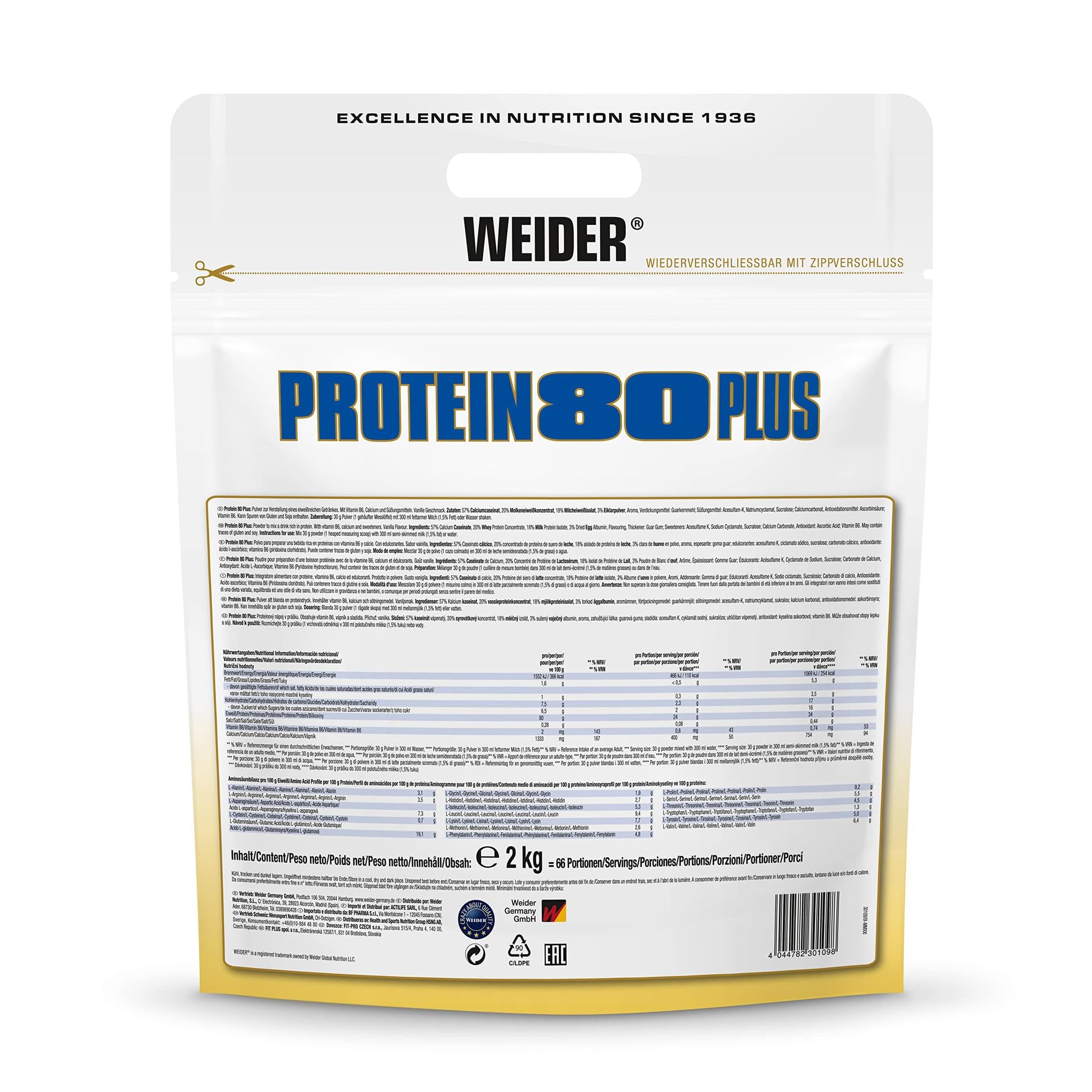 Weider Protein 80 Plus (2000g) Vanilla - Białka - Mieszanka białek
