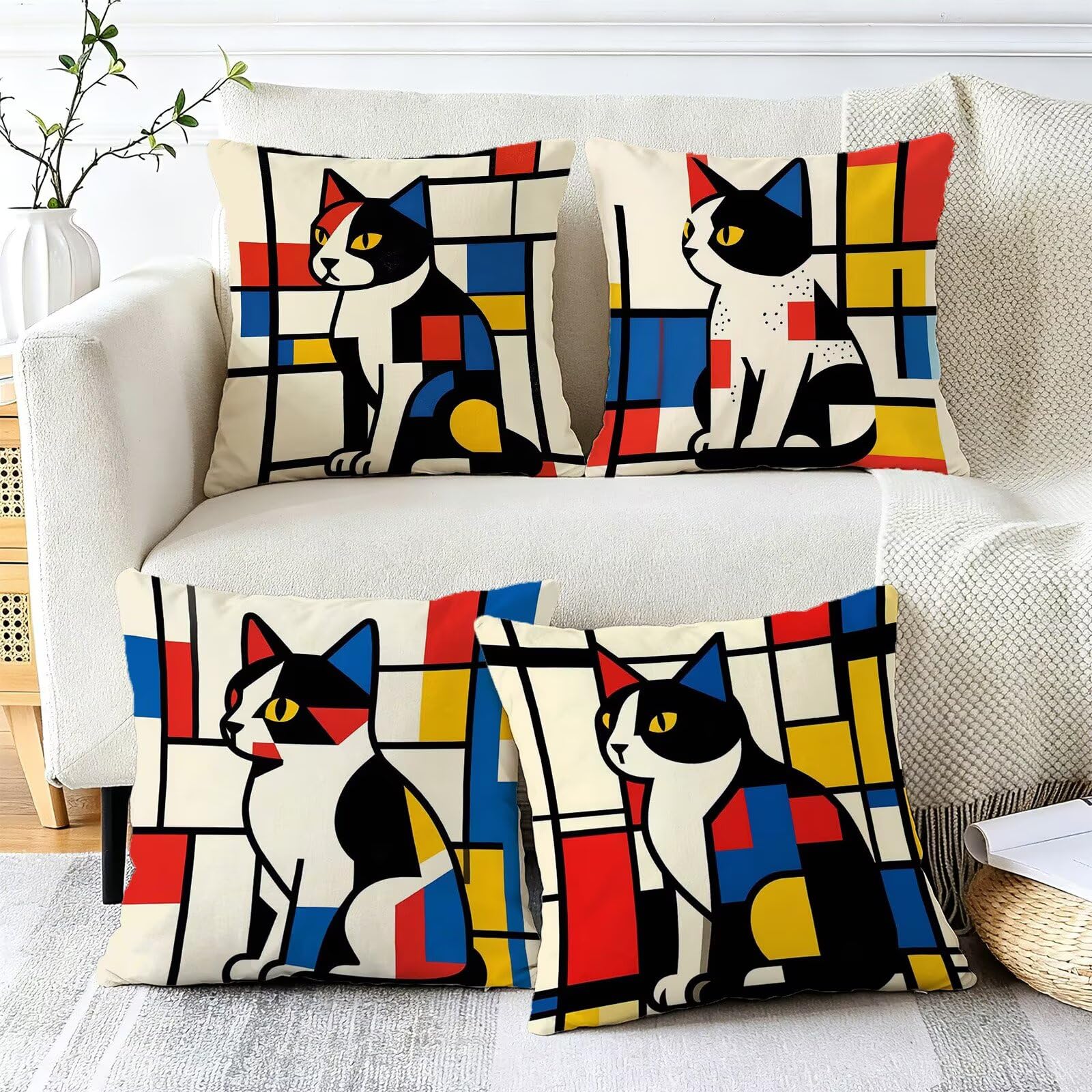 Animale Federe Cuscini Divano 60x60cm, Cuscini da Esterno Set de 4, Cod-19