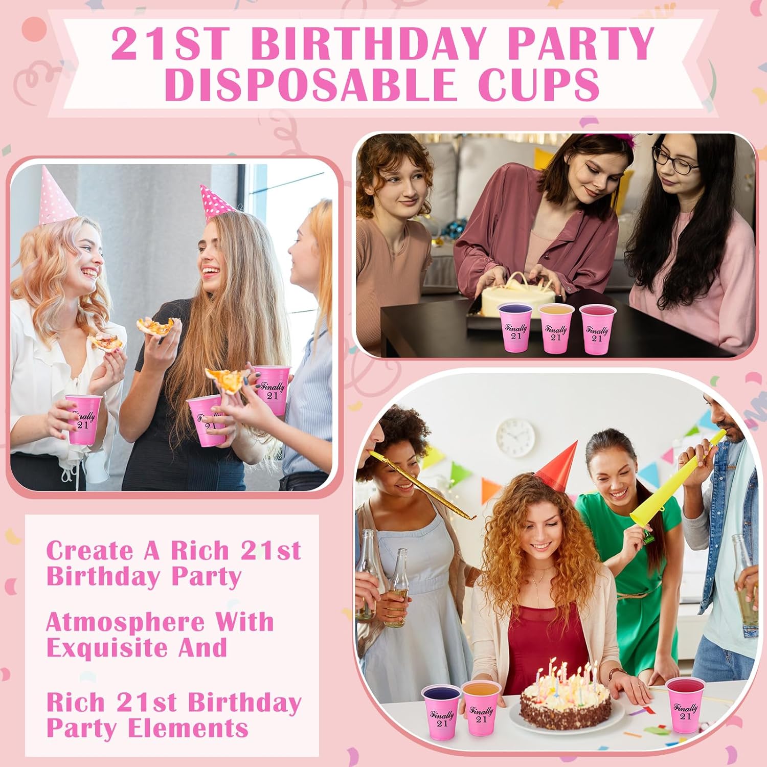 Nuogo 50 Pcs Finally 21 Birthday Party Disposable Cups 16 oz Plastic Cups 21st Birthday Party Favors Birthday Gift for Her and Him Women Men Anniversary Wedding Birthday Decorations - Image 6