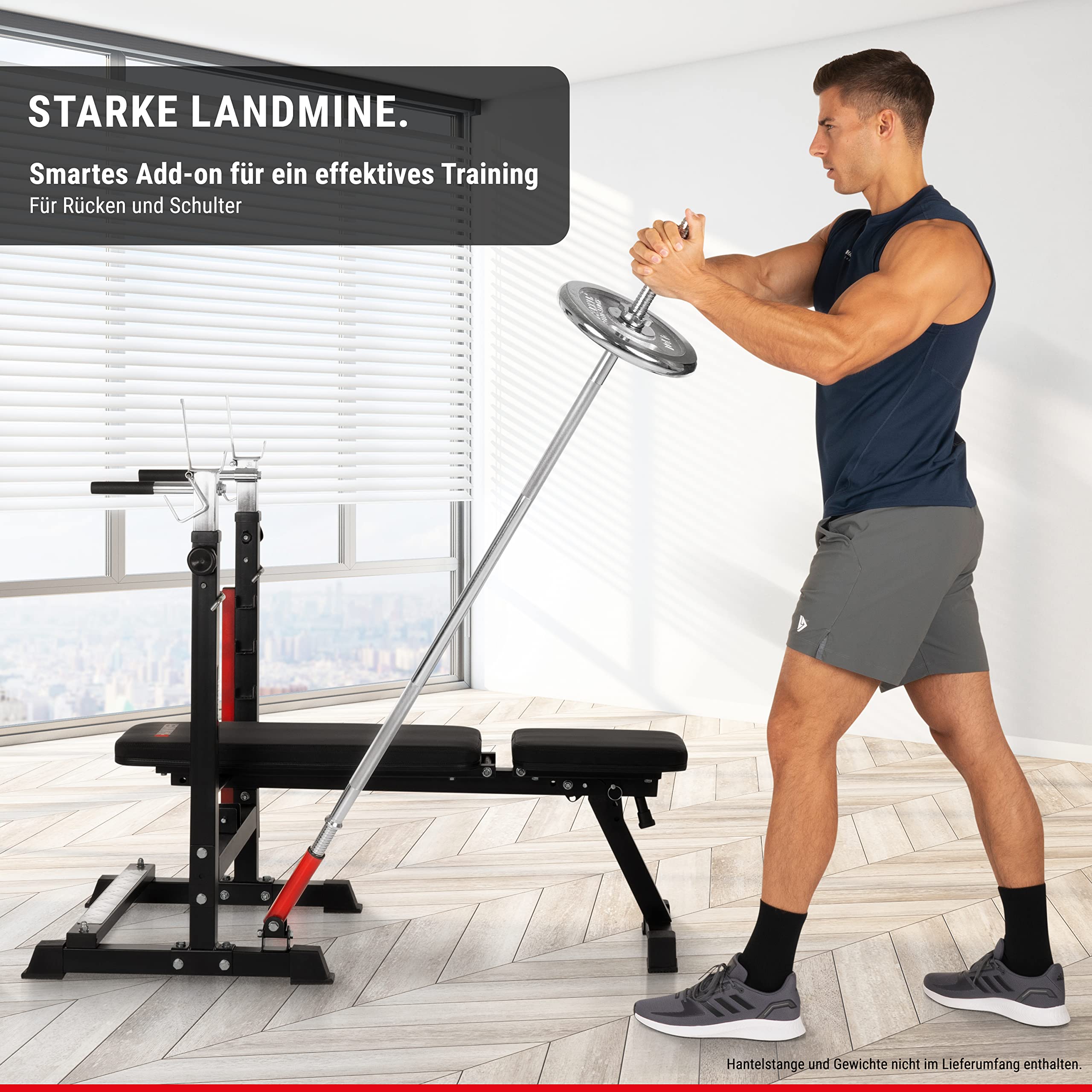 HAMMER Hantelbank Force 4.0 mit Rack, Hantelbank klappbar, Schrägbank, Flachbank, max. 180 kg Körpergewicht, Dipgriffe, Langhantelablage - Trainingsbank verstellbar Home Gym Bankdrücken
