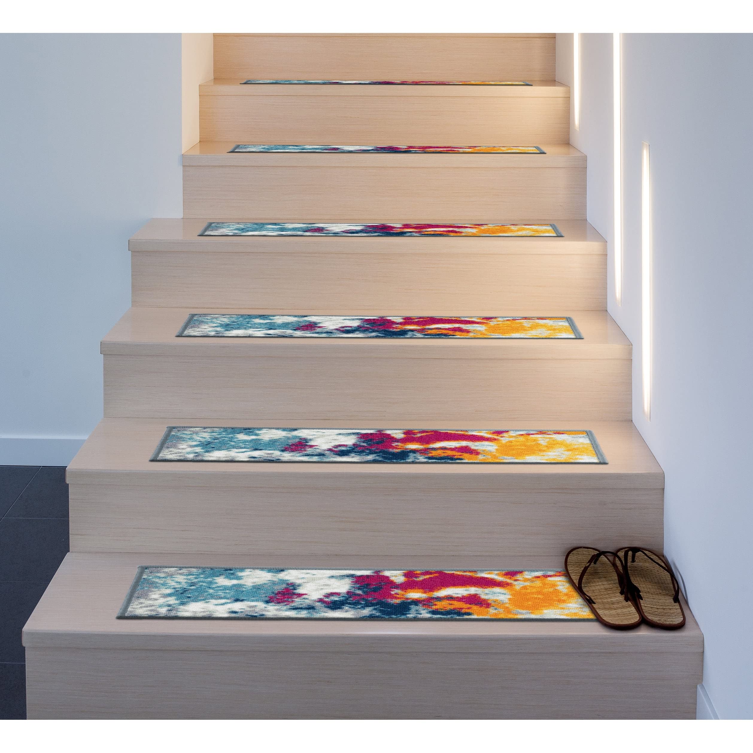 Rugshop Modern Abstract Non-Slip Stair Treads (Set of 13) 8.6" x 26" Multi