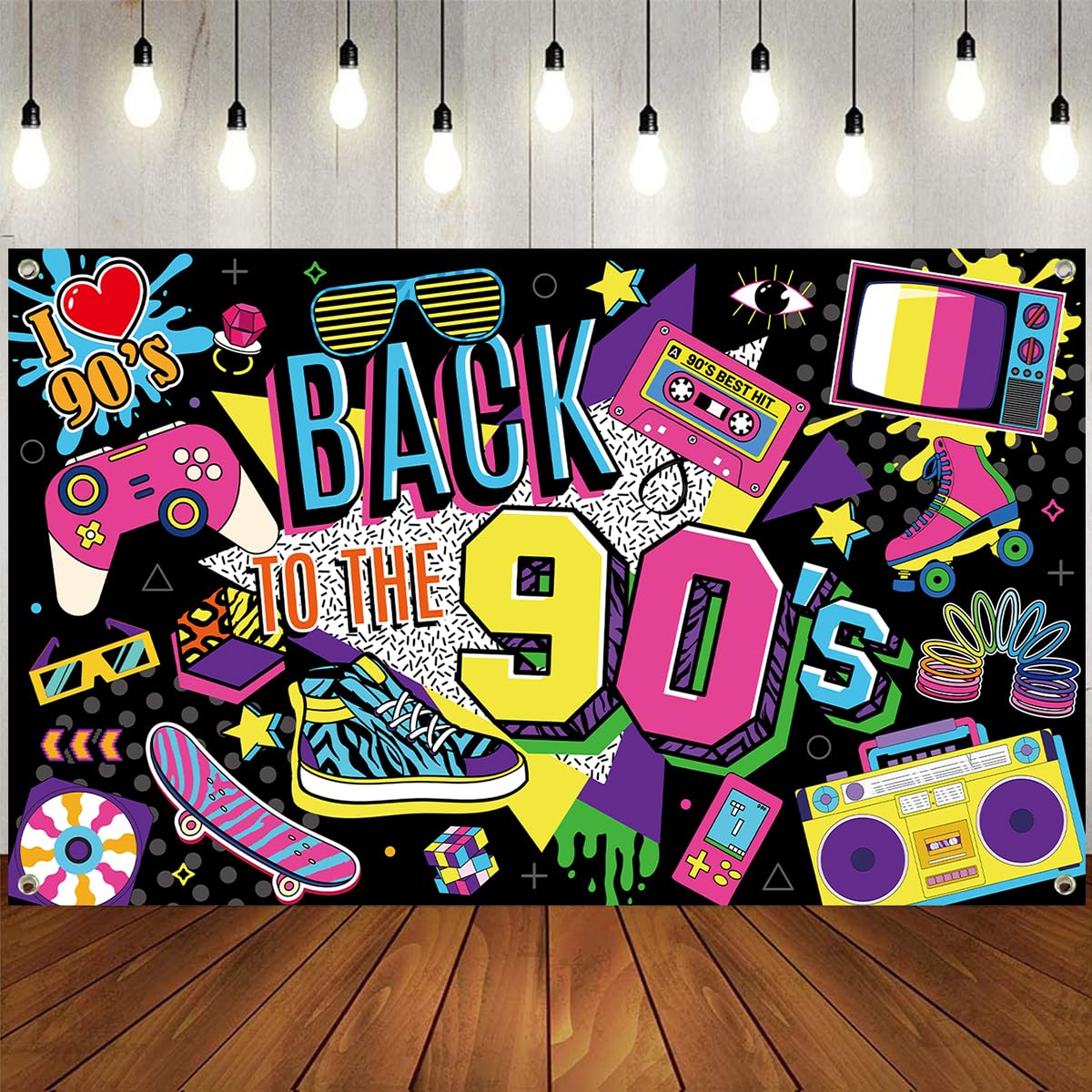 Back to the 90s Party Banner Backdrop Decorations Supplies 180 x 110cm 90s Backdrop for 90s Party Decorations Hip Pop Photo Booth 90's Photography Background