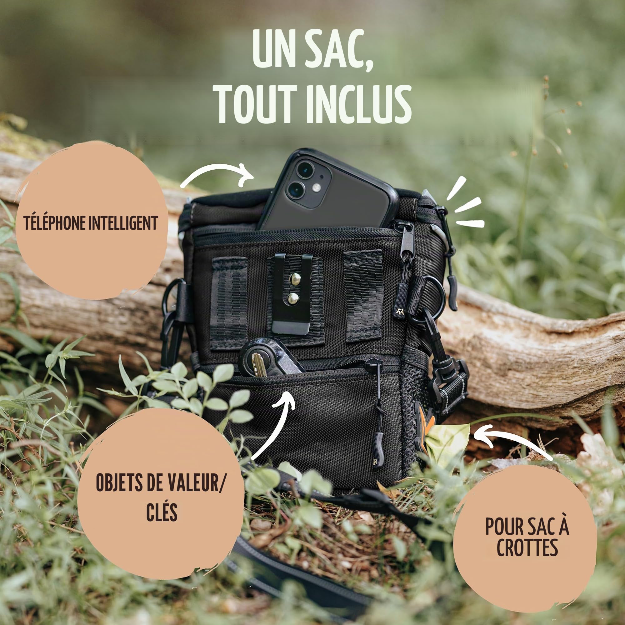 Rudelkönig Sac de Dressage Multifonctionnel pour Chien - Sacoche Friandise avec Pochette