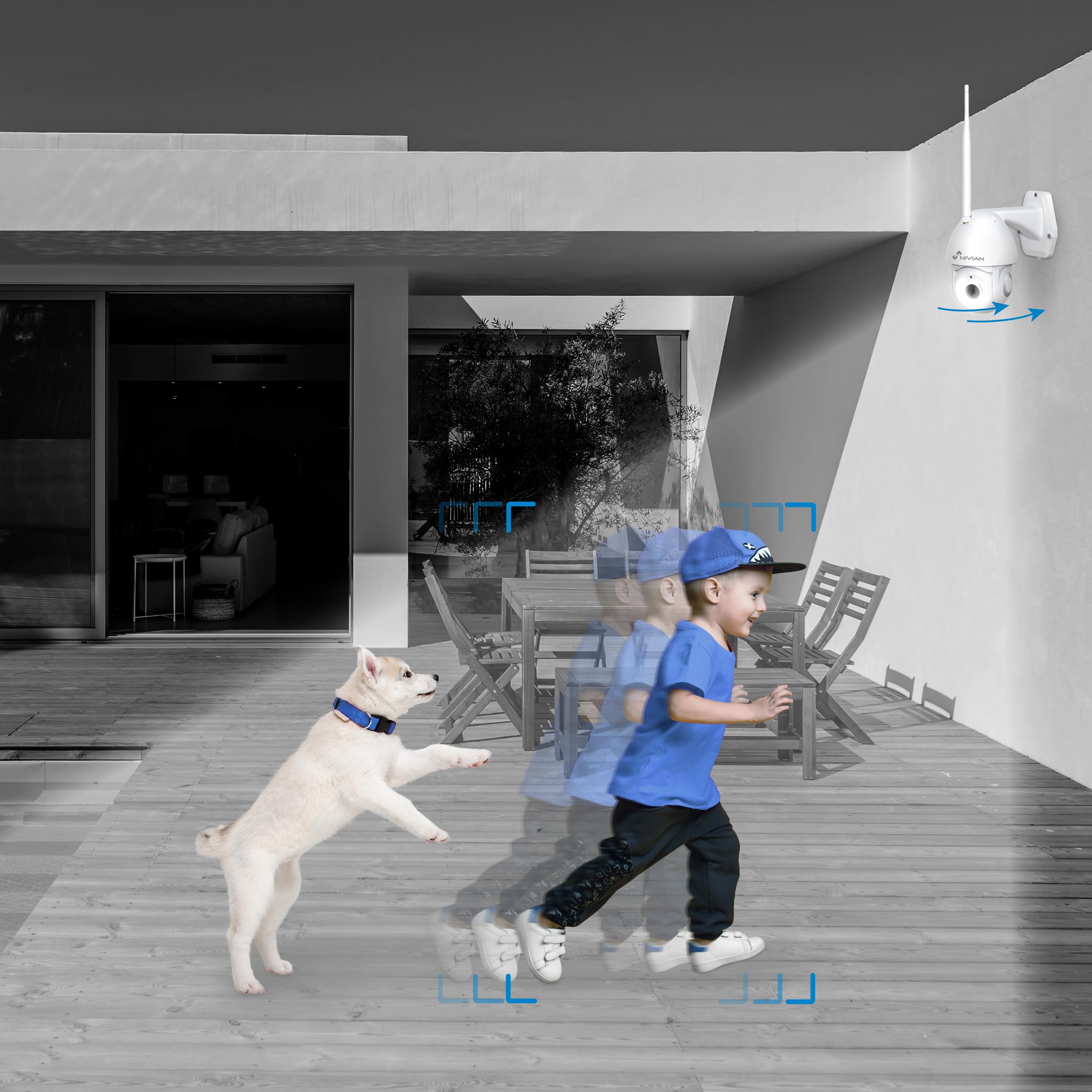 Nivian-Kamera PTZ Wifi 2.4Ghz-2K-360° zdalnego ruchu z funkcją Autotracking i wykrywania człowieka-Night Vision 10m-kompatybilny z Alexa i Google Home–Pilot z APP Tuya