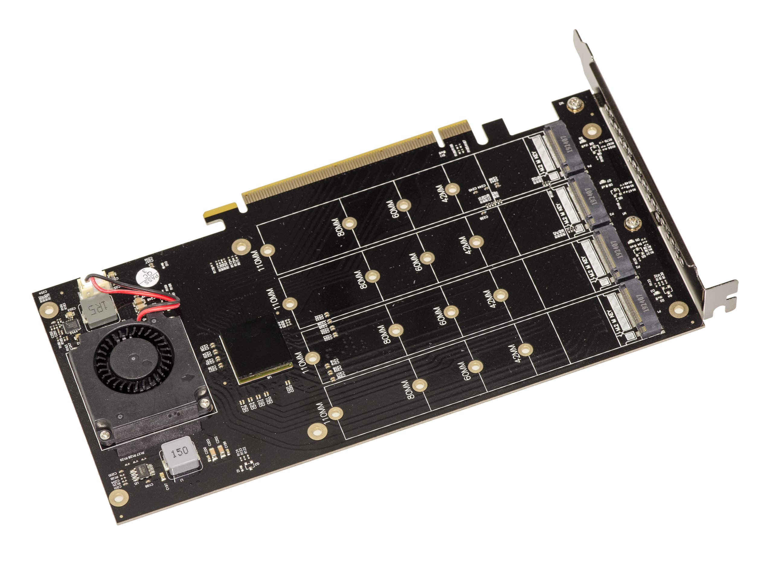 KALEA-INFORMATIQUE Tarjeta controladora M2 PCIe x16 para 4 Unidades SSD M.2 NVMe M Key con chipset PLX8747 Ancho de Banda 128 GB Máx. 16000 MB/s
