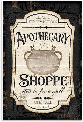 Miniatura 1 de Stupell Industries Apothecary Shoppe - Caldero de poción de bruja con letrero espeluznante de Halloween, diseñado por Jennifer Pugh, 13 x 19