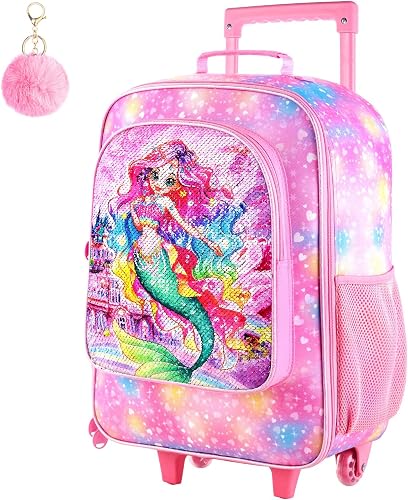 18" Kids Suitcase for Girls Boys, Carry on Luggage With Wheels, Suitcases for Toddler Children, Pink Mermaid, One Size, Mermaid