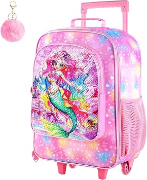 18" Girls Luggage, Kids Carry on Suitcase With Wheels, Mermaid Suitcases for Toddler ChildrenPink