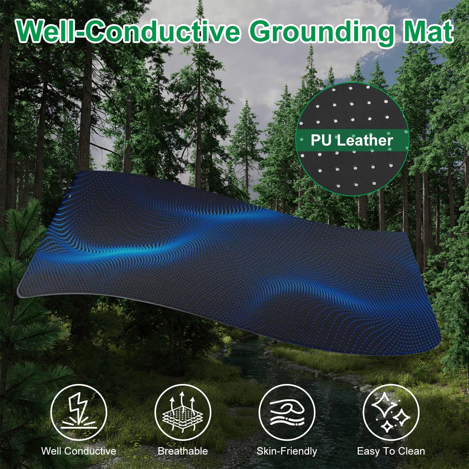 Grounding Mat for Desk & Bed – Conductive PU Leather Grounding Pad with 15FT Cord for Sleep, Energy & Pain Relief – Anti-Slip, Tear-Resistant Grounding Mattress for Overall Well-Being (12×27IN)