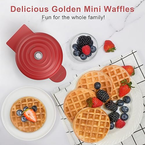 Miniatura 3 de CROWNFUL Mini Máquina para Hacer Waffles, Fabricador de Chaffles de 4 Pulgadas con Diseño Compacto, Fácil de Limpiar, Superficie Antiadherente, Guía