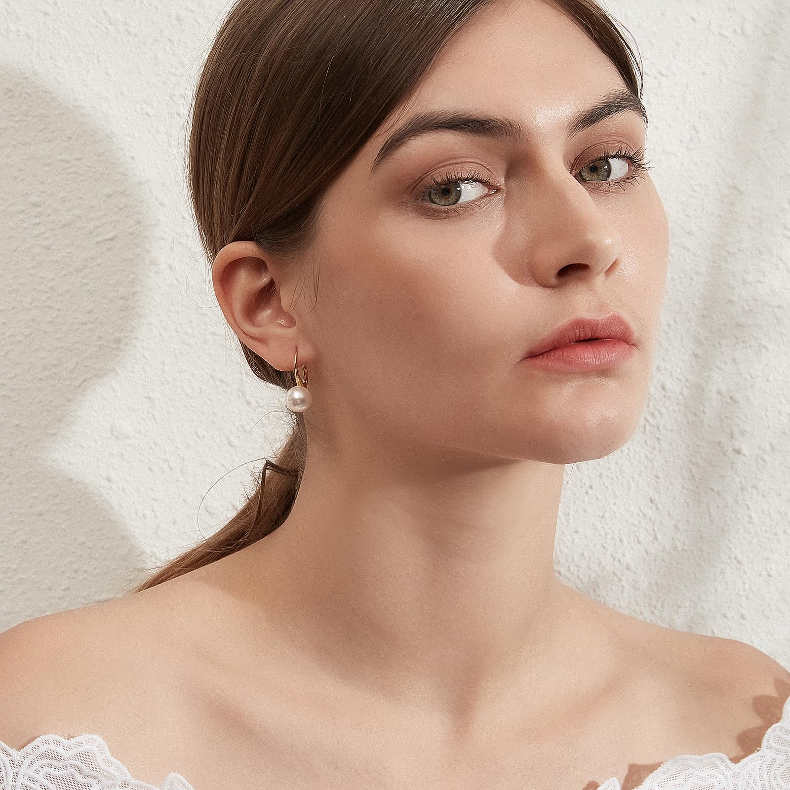 Jiamiaoi Pendientes Perlas Colgante De Plata 925, 10mm Perla Cultivadas Y Chapado En Oro Blanco De 18k Para Mujer Joyeria
