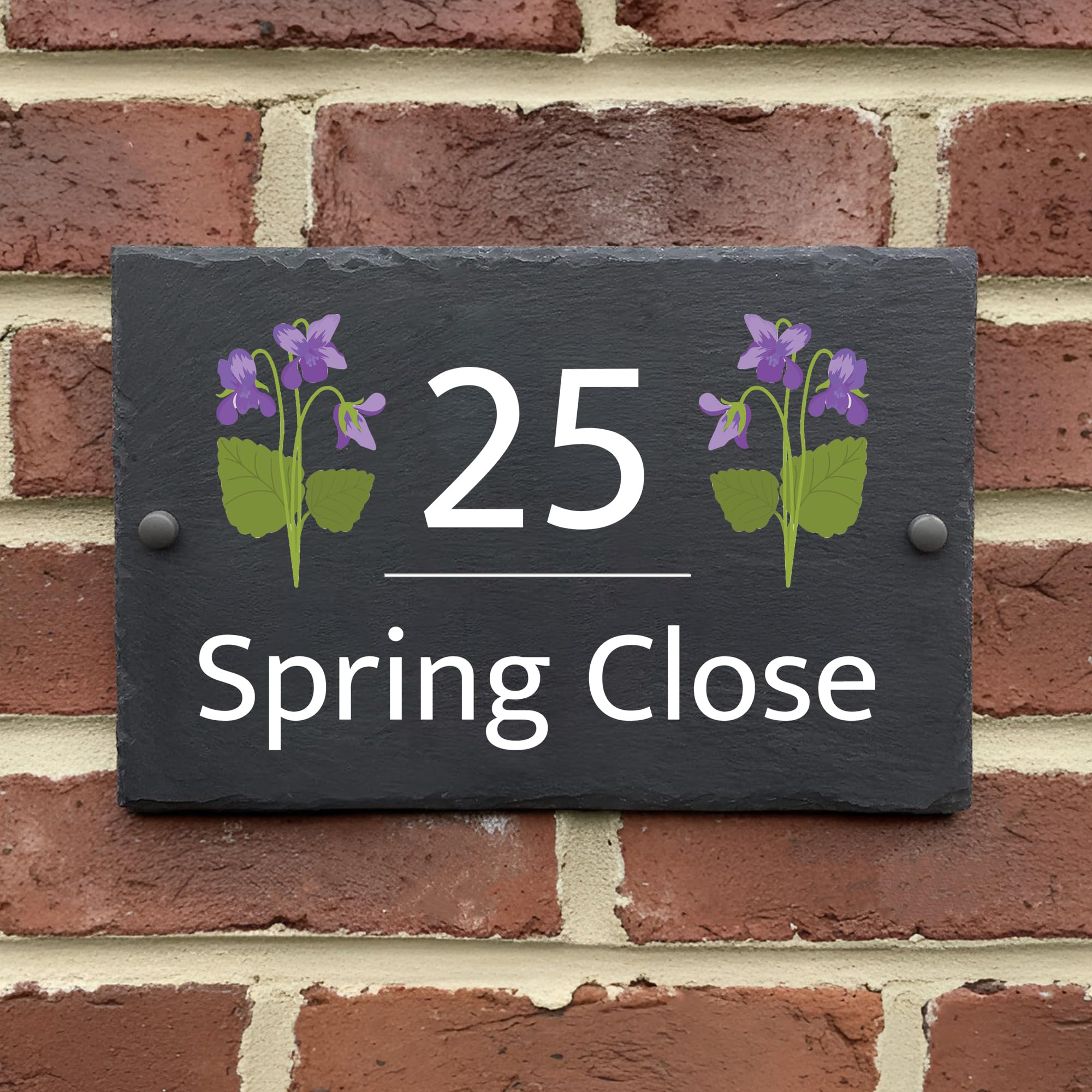Rustic Slate House Sign - Custom Door Number Wall Plaque with Natural Farmhouse Floral Design - Includes Screws & Fixings - Ideal for Home, Office - 30 x 20 cm