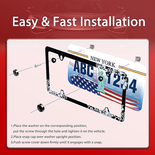 Miniatura 4 de Marco de placa de flores de hibisco, diseño tropical Hawiiian, de acero inoxidable a prueba de óxido, decoración de piezas de automóvil con