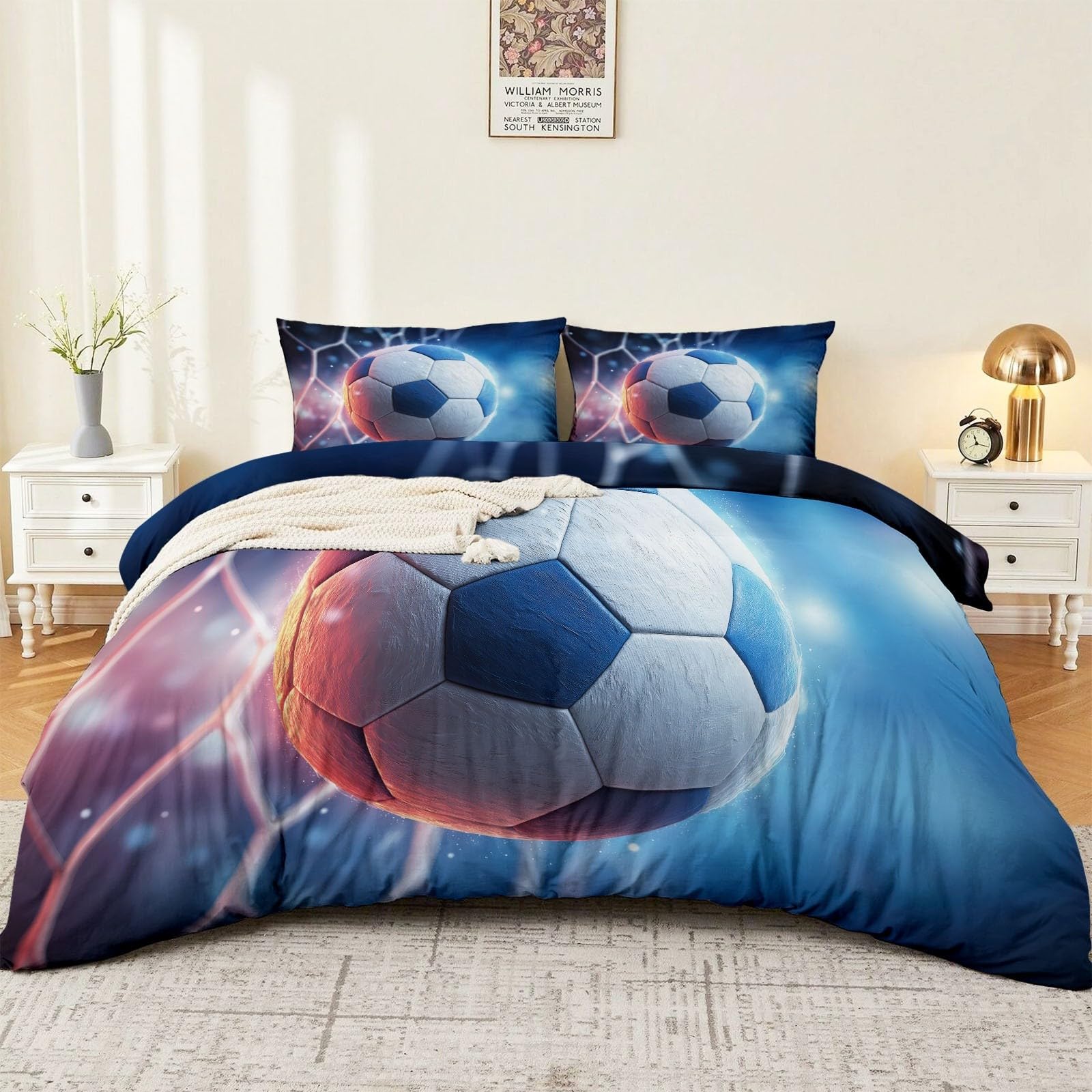 Parure de lit football 240x260 cm avec housse de couette imprimée et taies d'oreiller