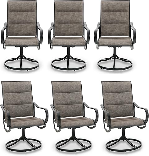 PHI VILLA Juego de 6 sillas de comedor giratorias para exteriores, sillas de patio para todo tipo de clima, con textileno acolchado y marco de metal