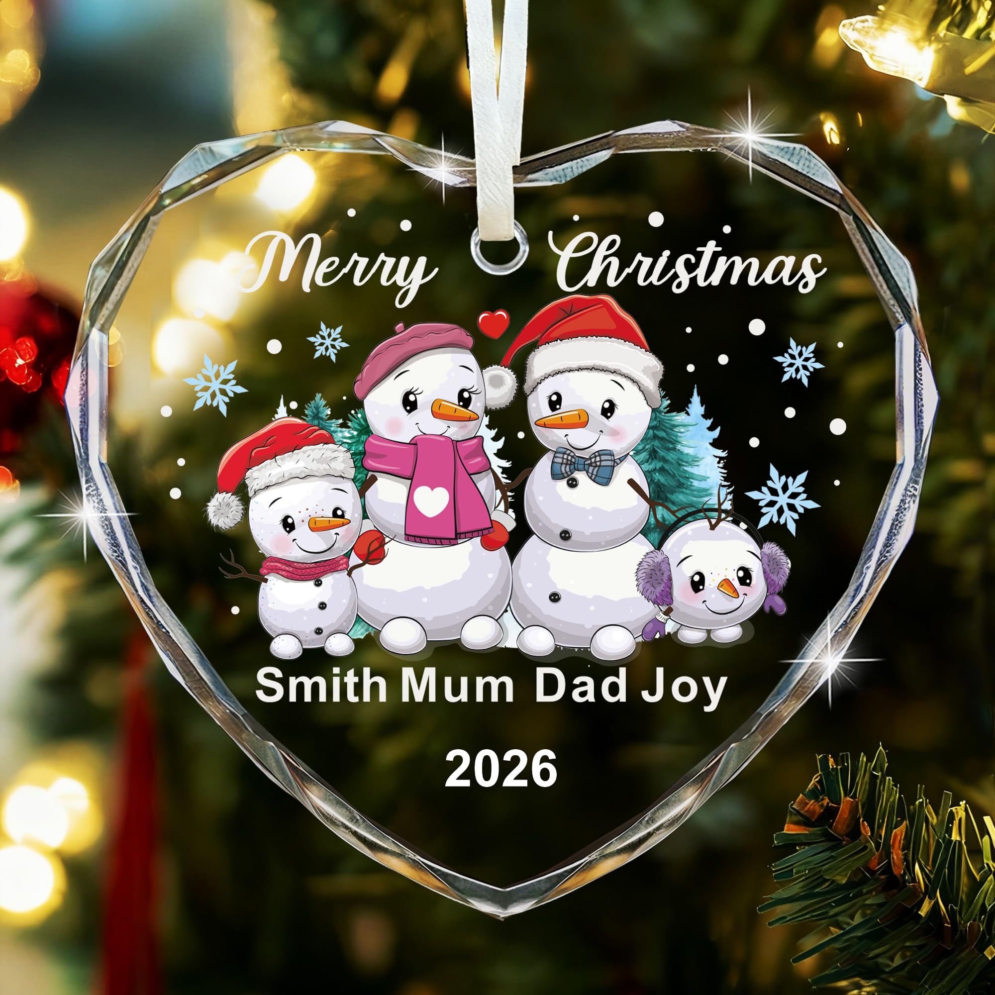 Personalised Christmas Tree Decorations Christmas Baubles Ornaments Custom Xmas Tree Bauble for Family 2026 Christmas Decorations White Acrylic Xmas Decor (Heart-1, Family of 4)