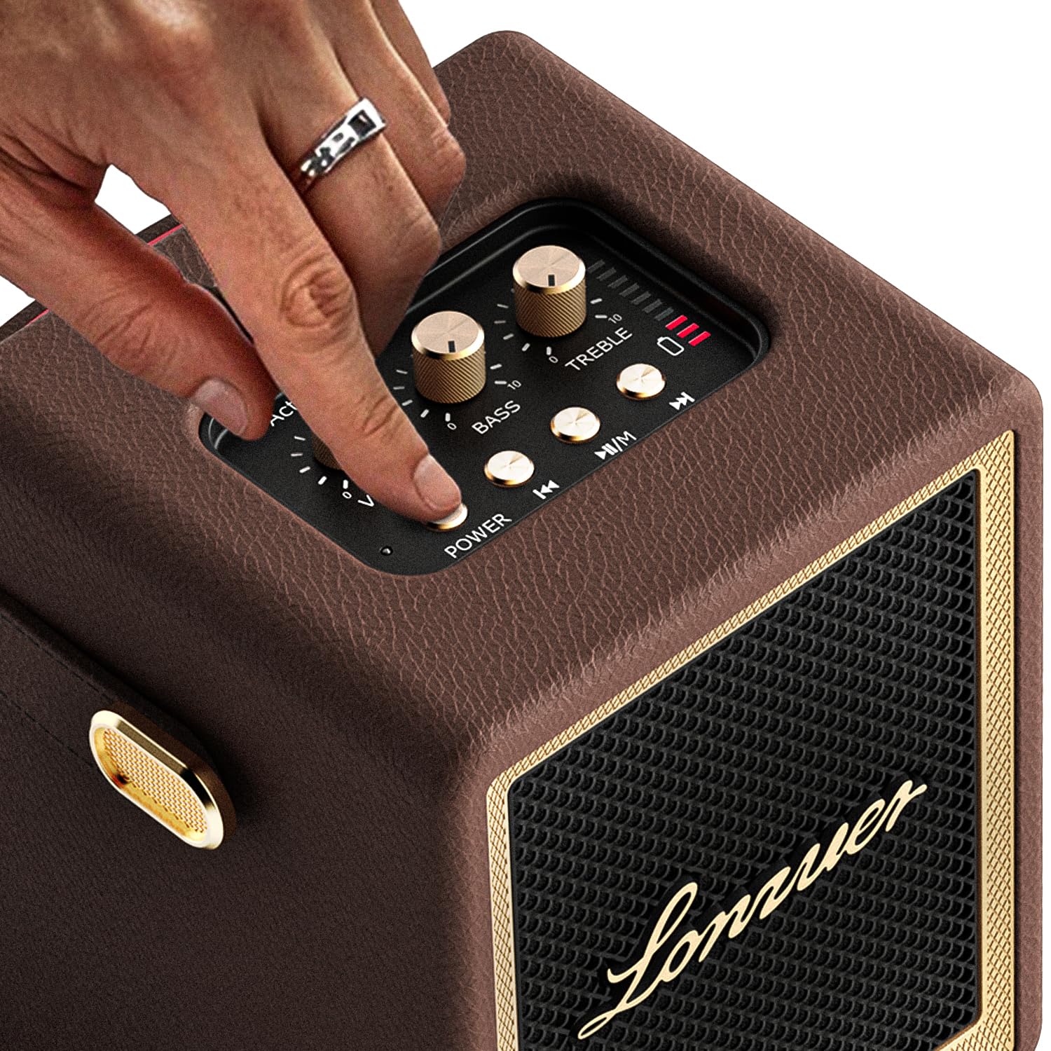 Enceinte Bluetooth Portable en Bois avec poignée, Petite Enceinte Portable avec Batterie de 5 000 mAh, Haut-parleurs Bluetooth sans Fil pour Campagne intérieure et extérieure (Brun)