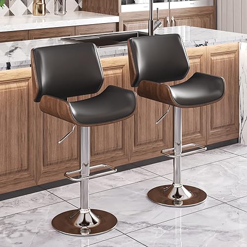 AGQ Bar Stools Modern Pu Leather Swivel Adjustable Hydraulic Bar Stool Counter Height Stool Set of 2 (Black, Pack of 2)