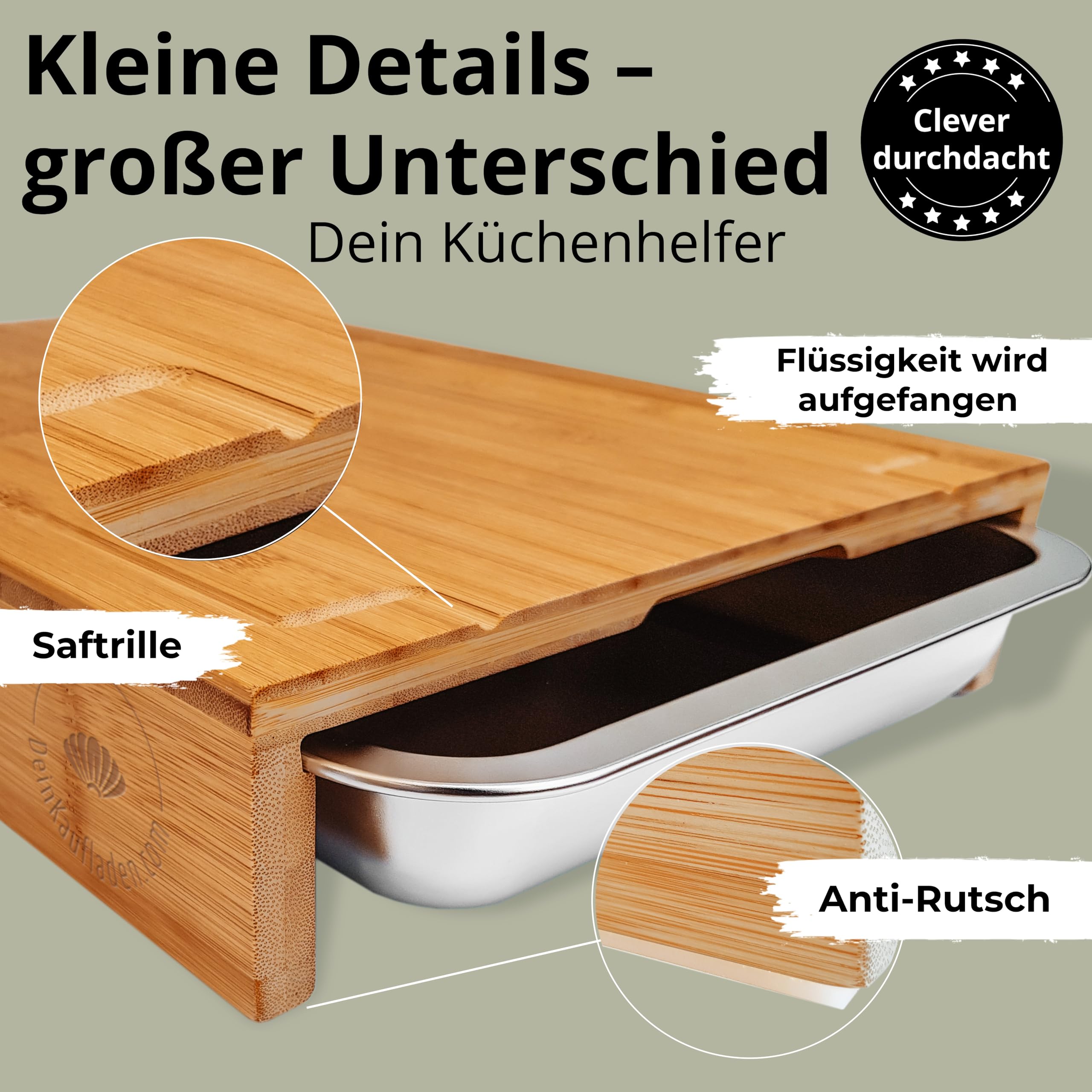 Tabla de cortar de madera con bandejas y tapas | cortar, recoger y almacenar | práctico accesorio de cocina | tabla de cortar ideal para cocinar de forma eficiente | Tabla de madera XXL para cocina