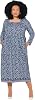 Ulla Popken Womenswear Plus Size Curvy Floral Square Neck Long Sleeve Matte Jersey Dress 834231