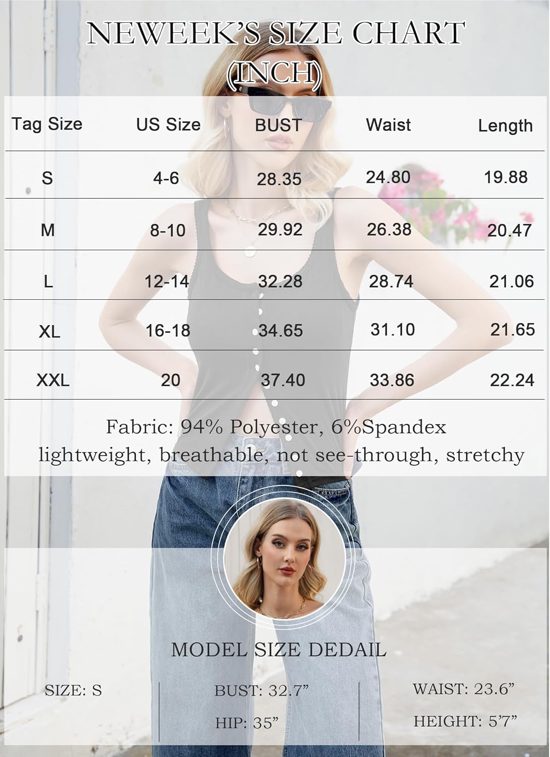 Neweek Women's Sleeveless Vest Button Front Tank Tops Ribbed Knit Square Neck Picot Trim Slim Fitted Y2K Shirts 2025 - Image 6