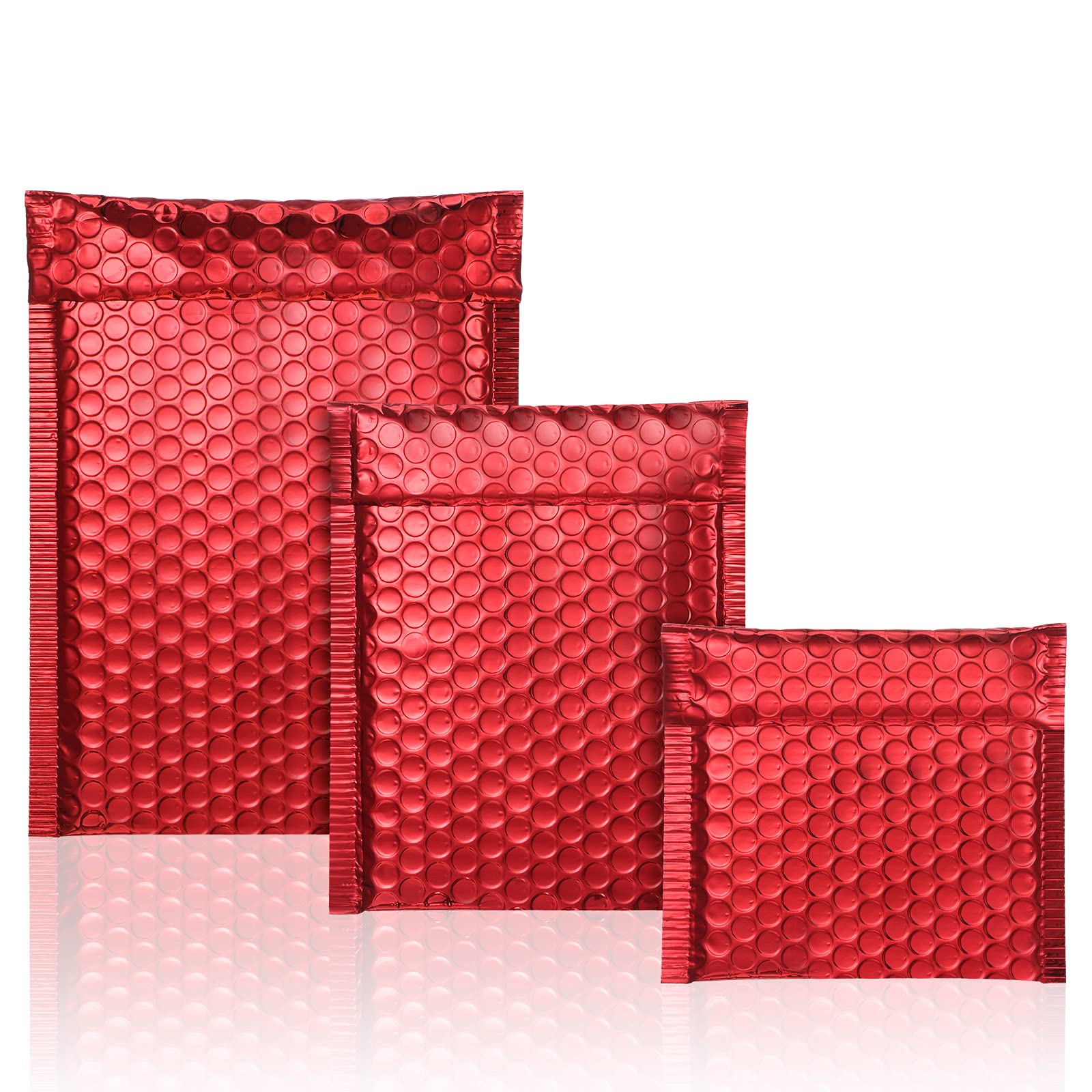 Outus 50 sobres metálicos acolchados de burbujas para entrega, sobres acolchados de papel de aluminio con purpurina, sobres con cierre adhesivo, bolsas de entrega para embalaje por correo (rojo)