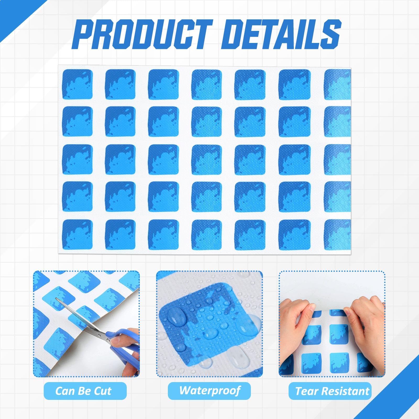 Yexiya Kit de reparación de parches de vinilo para piscina, 12 piezas, parches subacuáticos para revestimiento de piscina, kit de parches autoadhesivos de seguridad para piscinas enterradas