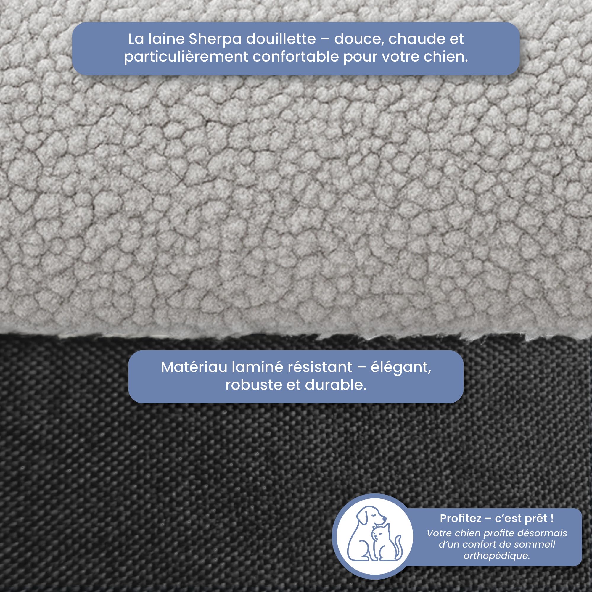 ELONEO lit orthopédique pour Chien Petits Chiens - 76x51x17cm, Panier avec Mousse à mémoire de Forme, Tapis imperméable et Lavable, Coussin et Matelas rembourré, Noir