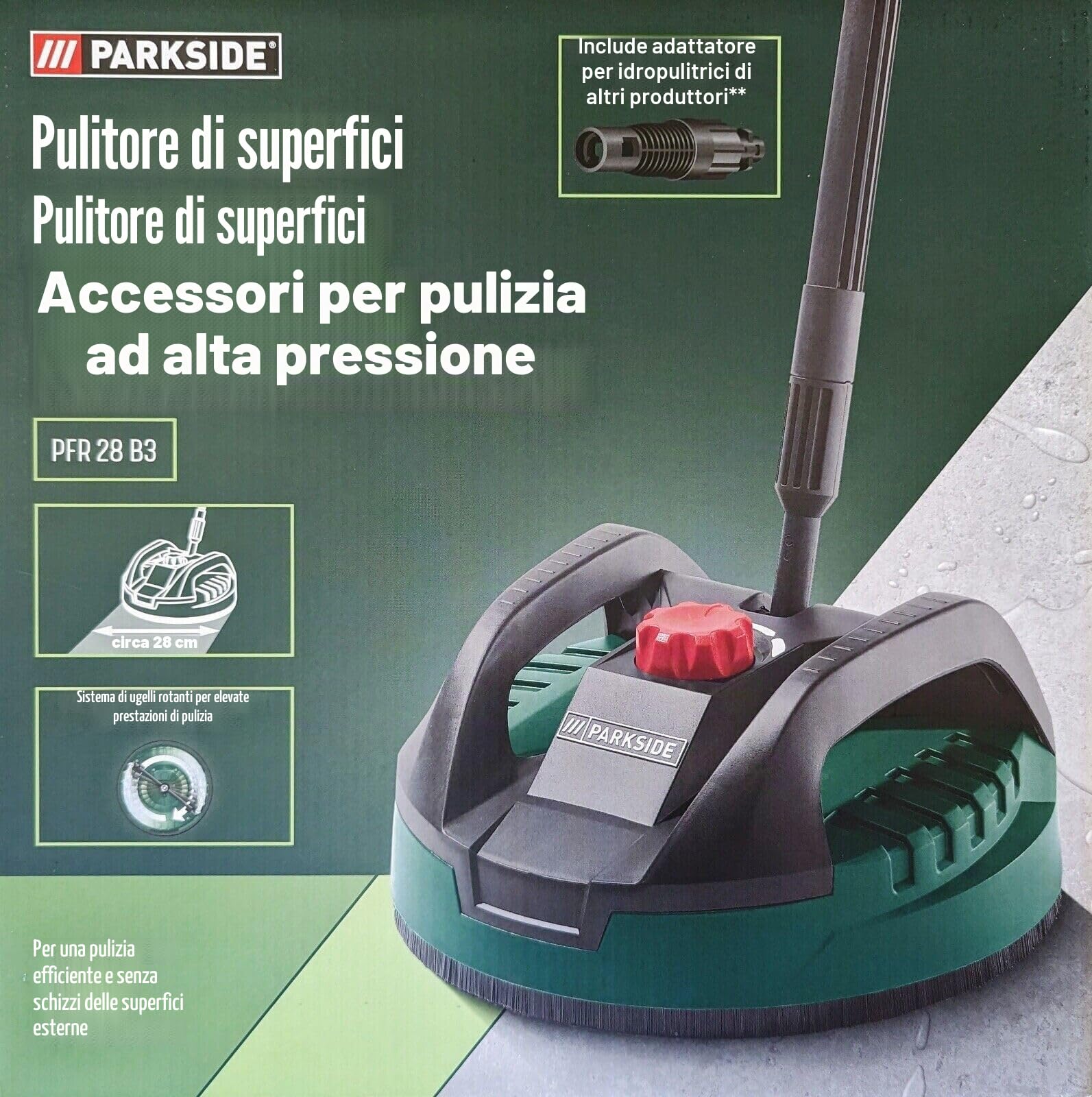 Parkside Pulitore di superficie PFR 28 B3 / 28 cm per idropulitrice ad alta pressione con adattatore, verde