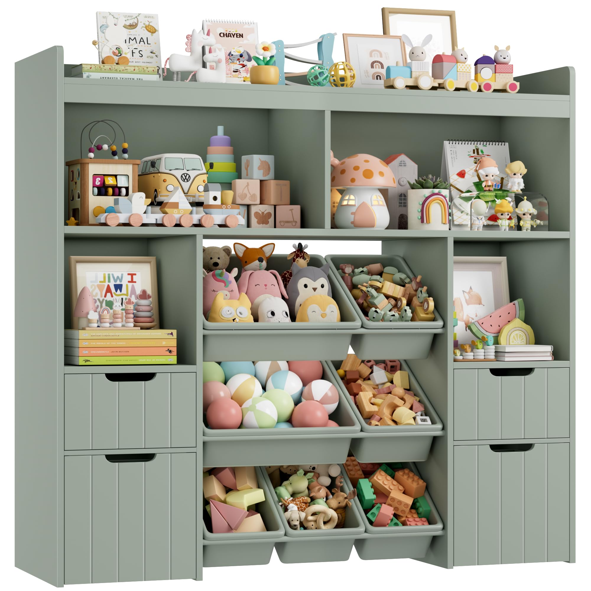 HOCSOK Toy Storage Unit with 7 Removable Toy Boxes, 4 Drawers, 5 Shelves