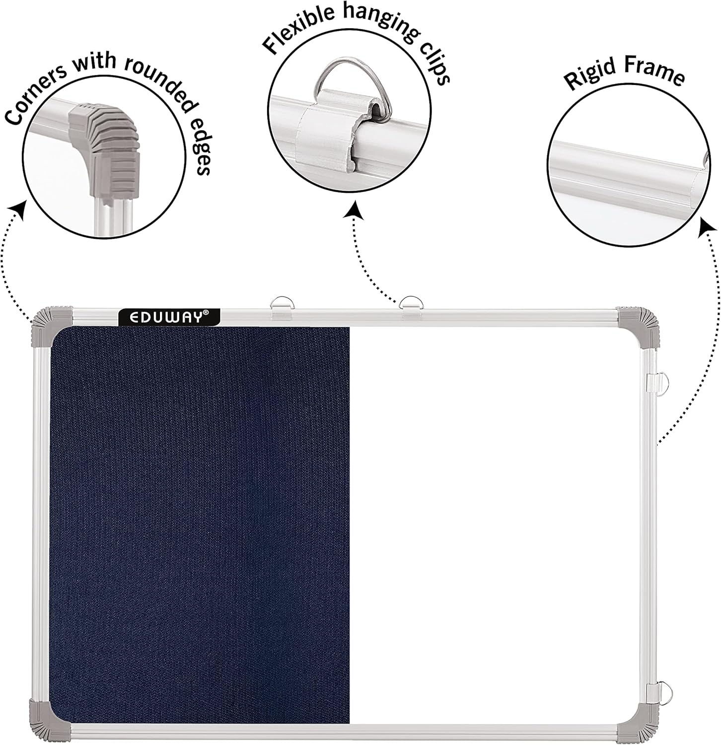 2x2 ft.Combination Board Whiteboard + Blue Notice/Bulletin/Pin-up Board with Duster, Marker, 30 Push up Notice Pins for Home, Office & School, Aluminium Frame (60x60 Cms)`