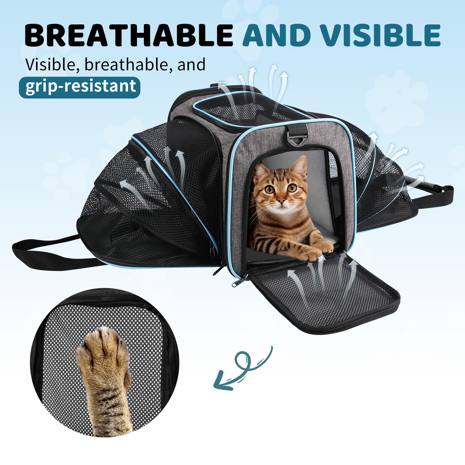 Airline Approved Pet Carrier for Cat - 17 * 11 * 11 Expandable Soft Side Pet Carrier, Collapsible Pet Travel Bag Carrier with Foldable Pet Bowl for Cat Small Animals Under 14LB - image 4
