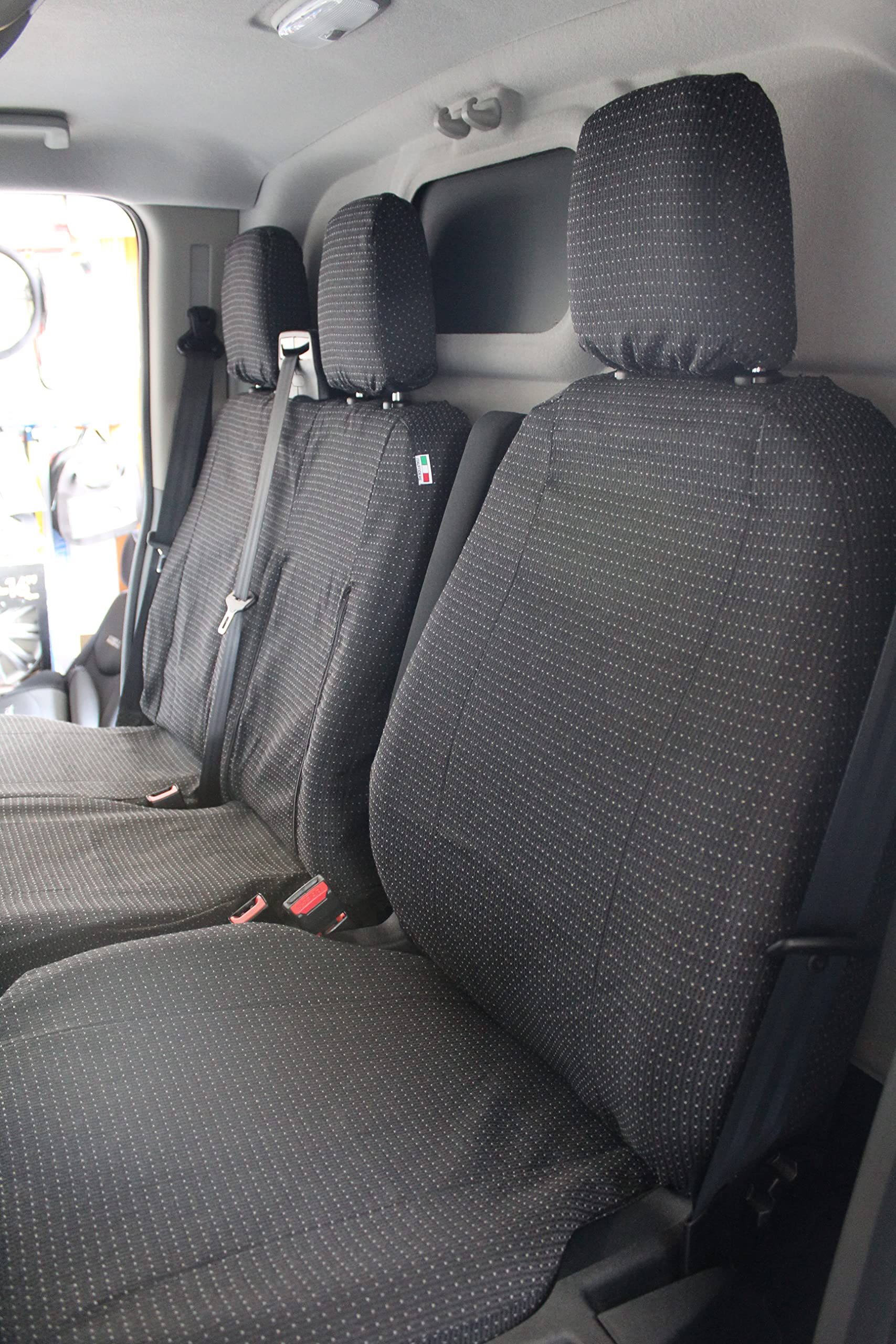 Italfodere - Coprisedili Auto Compatibili con Ford Transit Custom - 3 Posti - Fatti a Mano - Cotone - Gommapiuma - Poliestere - Accessori Auto Interno - Antracite - Made in Italy