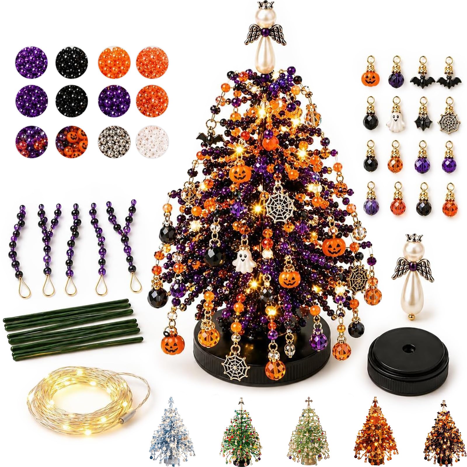 Wonlonda DIY Beaded Christmas Tree Kit Halloween 3D Holiday Craft