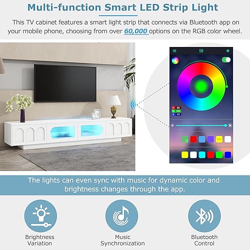 Miniatura 111 de Merax Moderno soporte de TV con patas de metal, asas doradas, líneas geométricas y estantes ajustables para televisores de hasta 80 pulgadas, mesa