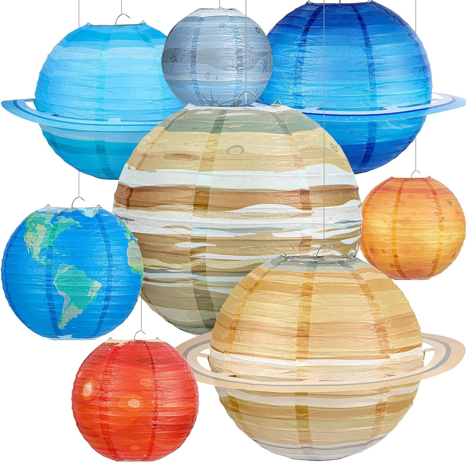 Space Planet Paper Lantern 12 Inch Solar System Planet Hanging Decoration Party Supplies Science Exhibition Decoration Suitable for Space Theme Party Kids Party (8 Pcs)
