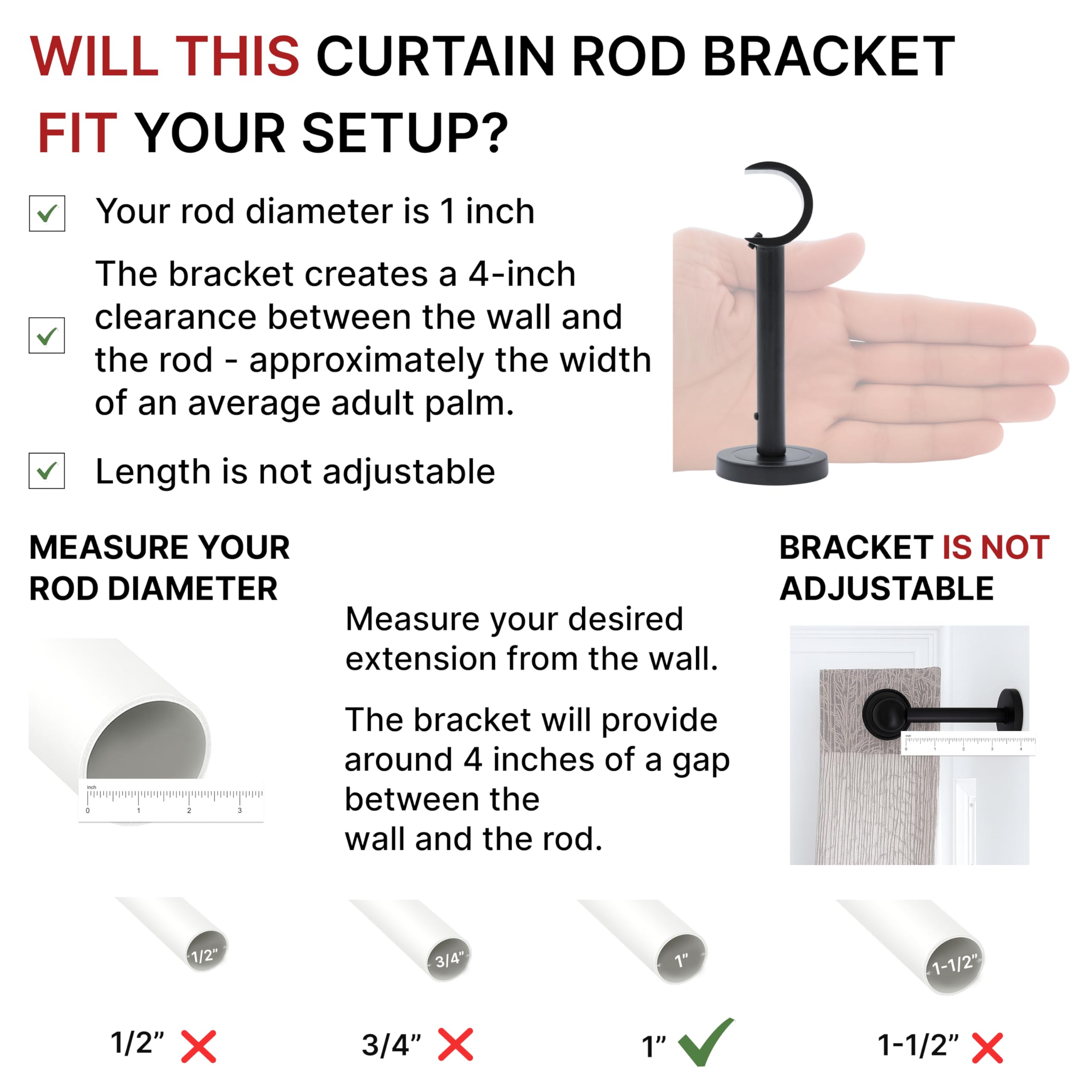 Extend Curtain Rods - Wall Brackets (2 Pack) -2