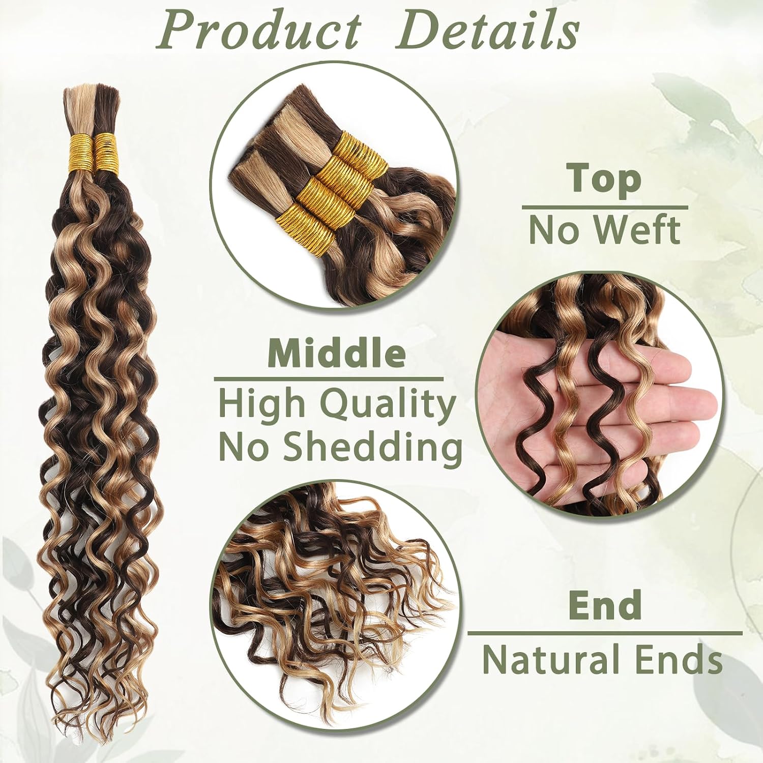 P4/27 Highlight Human Braiding Hair for Boho Braids Water Wave Bulk Bundles image 3