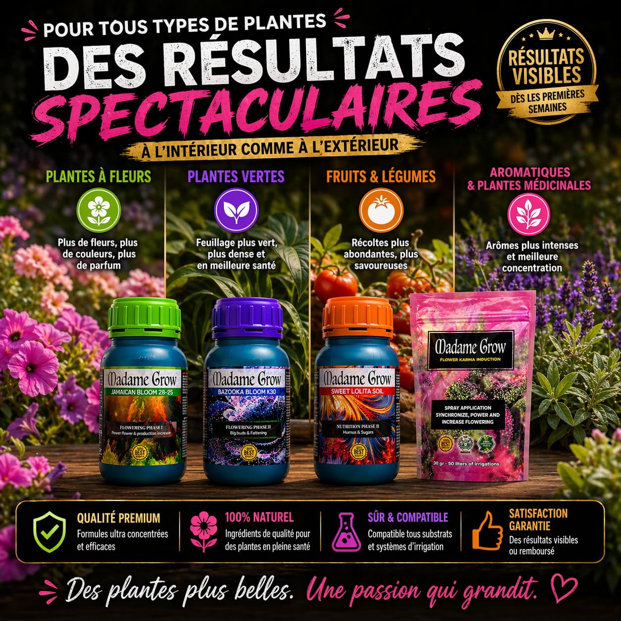 MADAME GROW - Engrais Organique de Floraison - KIT TATOO BLOOM - (3x 250ml + 30g)