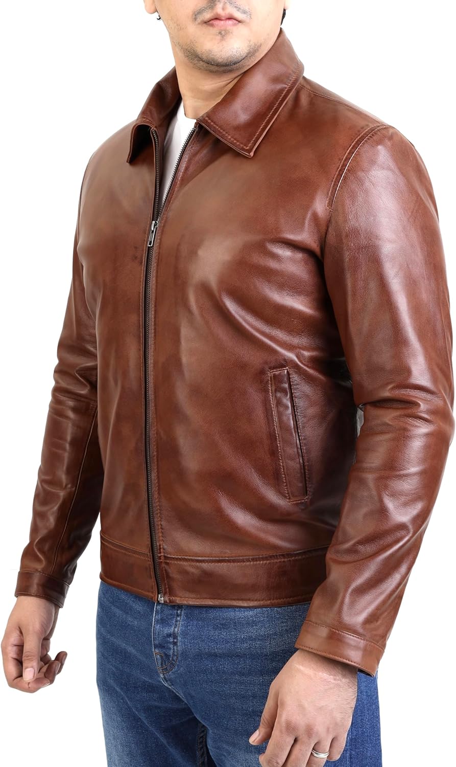 Jild Polo Collar Premium Leather Jacket Men - Old School Classic Style Everyday Wear Real Lambskin Mens Leather Jacket - Image 2