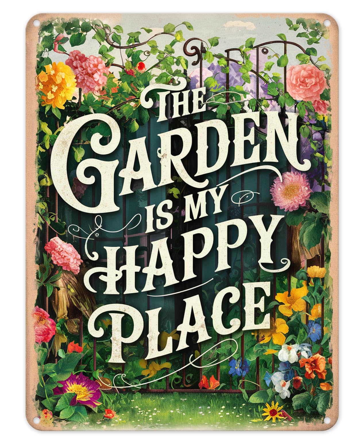 Shopagift The Garden is my Happy Place Metal Poster Wall Tin Sign Man Cave Shed Bar Bedroom Home Kitchen - A3
