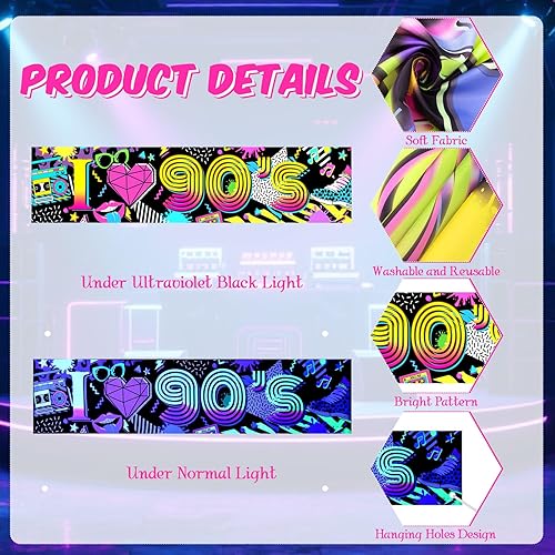 Miniatura 3 de Decoraciones de fondo de fiesta de los años 90, pancarta de los años 90, telón de fondo de neón retro graffiti de los años 90, fiesta temática de